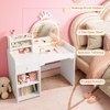 Kids Vanity Table and Chair Set with Mirror and Lights, White Makeup Vanity Desk with Drawer and Open Storage Shelves - 3 of 4