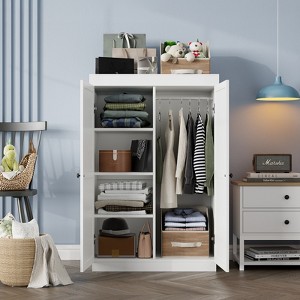 Buenhomino White Freestanding Modular Wardrobe Combo Armoires Closet,DIY Closet System with Wood Storage Drawers and Hanging Rods - 1 of 4