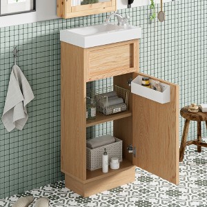 TIRAMISUBEST 15.75" Bathroom Vanity with Reversible Resin Sink, Bathroom Vanity Cabinet with Adjustable Shelf and Push-to-Open Door - 1 of 4