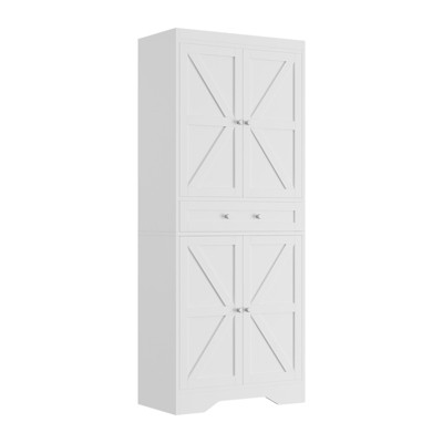 72" Tall Kitchen Pantry Cabinet, Freestanding Tall Cupboard Storage Cabinet with 6 Door Shelves, 1 Drawer, 2 Cabinets and 4 Adjustable Shelves