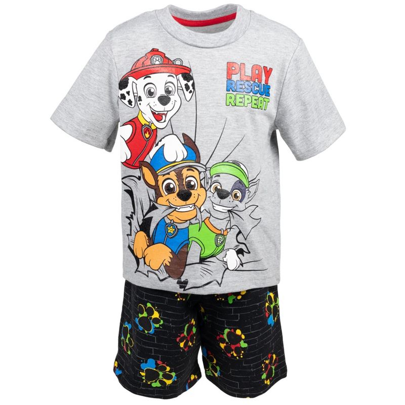 Paw Patrol Rocky Rubble Marshall T-Shirt Tank Top and French Terry Shorts -  3 Piece Outfit Set Toddler, 5 of 10