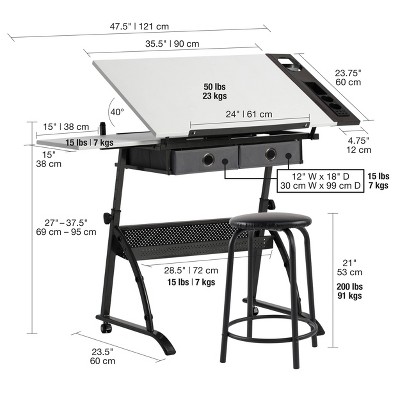 Core Craft Table with Adjustable Top and Metal Storage