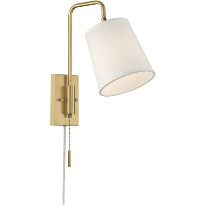 Luca Warm Brass 18" Swing Arm Plug-In Wall Lamp with White Shade
