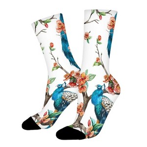 Watercolor Peacock Women Printed Crew Socks Funny Funky Socks Soft Polyester Novelty Gifts for Artists Men - 1 of 1