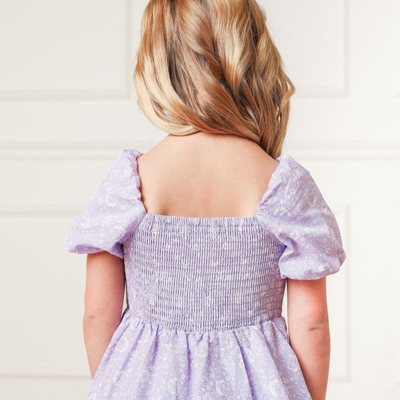 Hope & Henry Girls' Short Bubble Sleeve Smocked Dress, Kids, 4 of 8