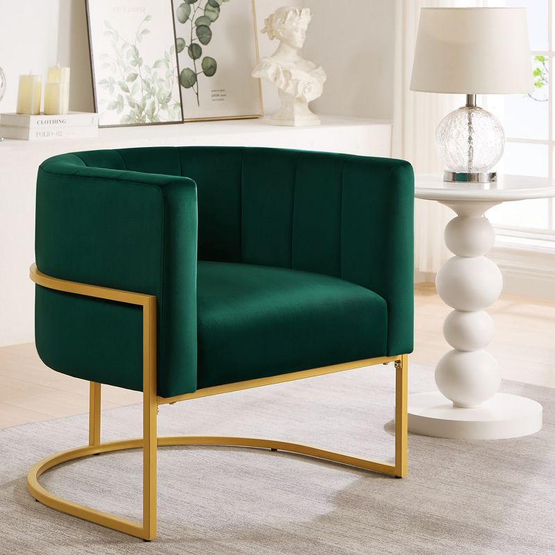 Velvet Accent Chair With Cushion, Golden Metal Stand, Curve Backrest Upholstered Vanity Chair, Home Leisure Chair, 1 of 6