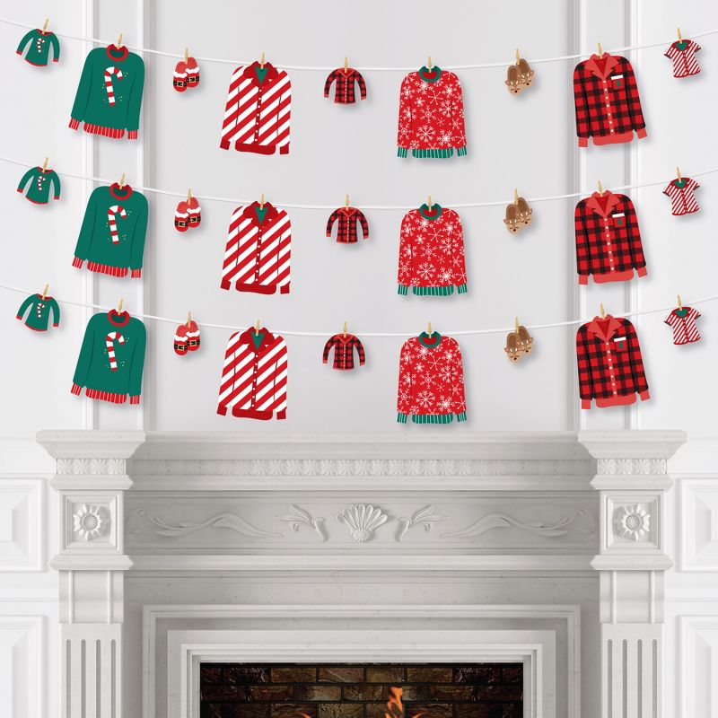 Big Dot of Happiness Christmas Pajamas - Holiday Plaid PJ Party DIY Decorations - Clothespin Garland Banner - 44 Pieces, 3 of 8