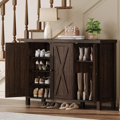 Shoe Cabinet with Doors, Farmhouse 35'' Shoe Storage Cabinet, 4-Tier Entryway Shoe Storage, Large Shoe Organizer Cabinet