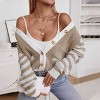 Womens Cardigans Rib Knit Color Block Sweater Cardigan with Pockets Front Button Down Ribbed Cuff Sweater - 3 of 4