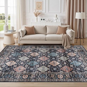 Machine Washable Vintage Floral Printed Area Rug Low Pile Non Slip Stain Resistant Oriental Medallion Design Boho Floor Rug for Living Room Bedroom - 1 of 4