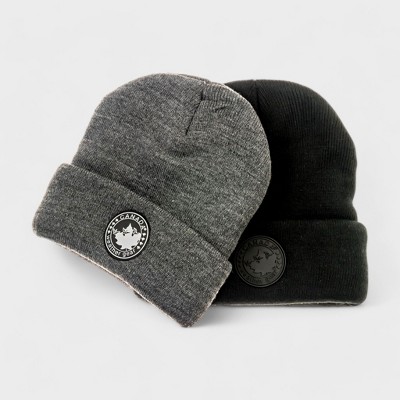 Canada Weather Gear Men's 2-Pack Insulated Beanie Hats - Warm Winter Knit Hats in Gray & Black