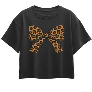 Girls' - Instant Message - Leopard Print Bow Short Sleeve Boxy Graphic T-Shirt - 1 of 2