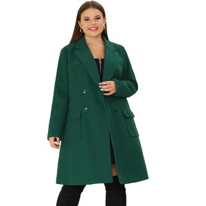 Agnes Orinda Women's Plus Size Winter Notched Lapel Double Breasted Pockets Long Overcoats - 1 of 4