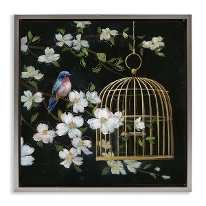 Stupell Industries Evening Song Birdcage over Black Floating Frame Canvas Art - 1 of 4