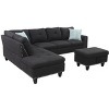 TiramisuBest Black Faux Leather L-Shaped Sectional Sofa with Storage Ottoman & Cup Holders, 3-Piece Couch for Living Room - 2 of 4