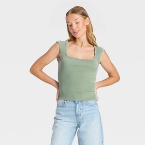 Women's Slim Fit Square Neck Ribbed T-Shirt - Universal Thread™ - 1 of 4