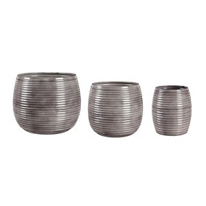 Evergreen Metal Ribbed Planter, Set of 3 - 1 of 4
