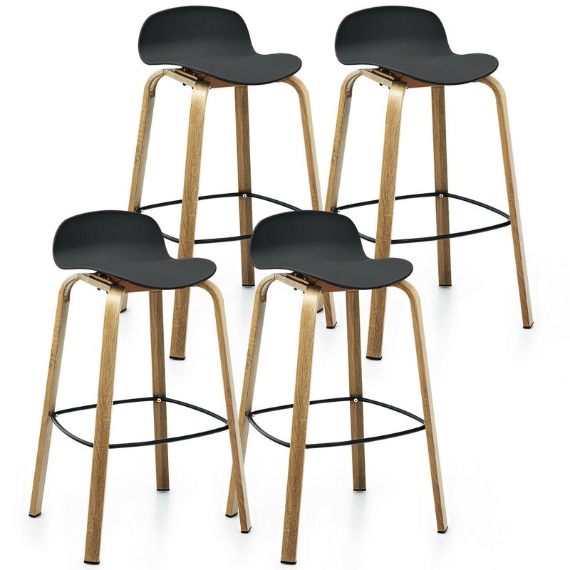 Costway Modern Set of 4 Barstools 30inch Pub Chairs w/Low Back & Metal Legs Black, 1 of 13