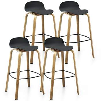 Costway Modern Set of 4 Barstools 30inch Pub Chairs w/Low Back & Metal Legs Black