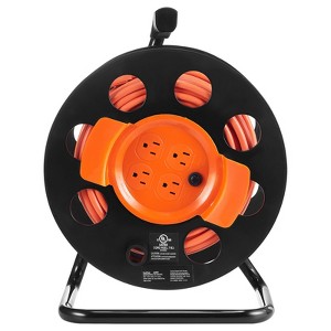 VEVOR Extension Cord Reel, 100FT, with 4 Outlets and Dust Cover, Heavy Duty 14AWG SJTOW Power Cord, Manual Cord Reel, Orange - 1 of 4