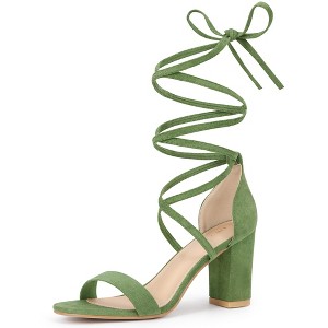 Allegra K Women's Back to College Open Toe Lace Up Chunky High Heels Strappy Sandals - 1 of 4