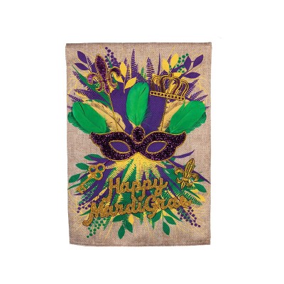 Evergreen Mardi Gras Swag Burlap House Flag 28 x 44 Inches Outdoor Decor for Homes and Gardens