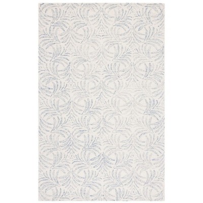 Ivory and Blue Floral Hand-Tufted Wool Area Rug, 8' x 10'