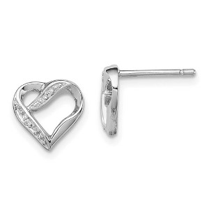 Black Bow Jewelry 10mm Diamond Ribbon Heart Post Earrings in Sterling Silver - 1 of 4