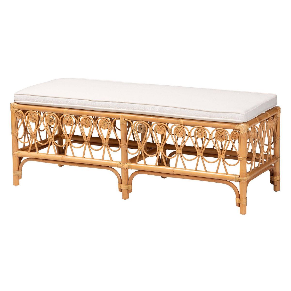 bali & pari Ibiza Rattan Bench White/Light Honey: Handcrafted, Plush Cushion, No Assembly Required - thumbnail 2