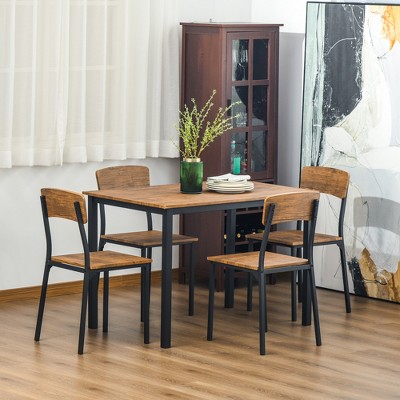 Industrial 5-Piece Dining Set with Dark Walnut MDF and Steel