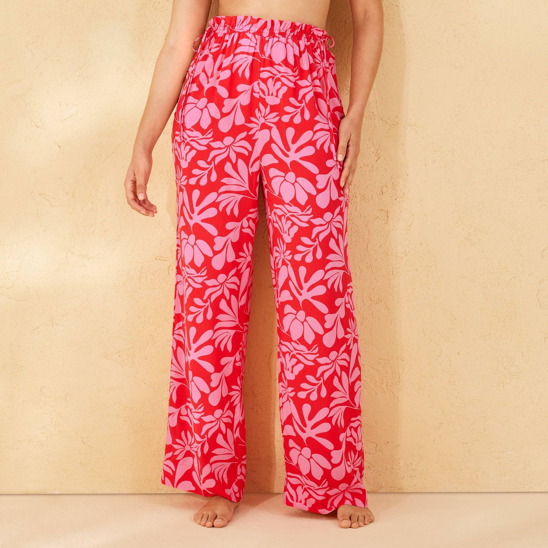 Women's Tropical Print Ruffle Waist Cover Up Pants Shade & Shore™ Pink M: Floral Botanical Sheer Rayon