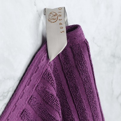 Plum Cotton Ribbed Checkered Border 8-Piece Towel Set