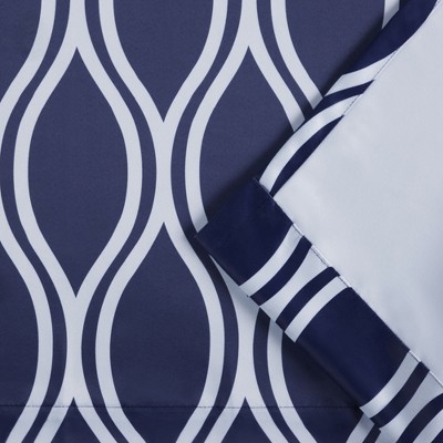 Peacoat Blue Geometric Room-Darkening Grommet Curtain Panels