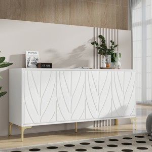 Creative Carved 4-door Sideboard Handleless Press-to-Open Design Buffet Cabinet for Dining Room,Living Room, Bedroom, Hallway - 1 of 4