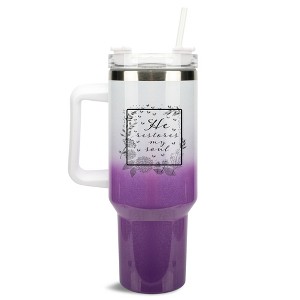 Elanze Designs He Restores My Soul Psalm Floral Frame 40 oz. Stainless Steel, Large Water Bottle Coffee Mug, Spill & Leak Resistant, Thermal Travel - 1 of 1