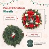Christmas Wreath for Front Door, 24 Inch Christmas Door Wreath with 20 LED Lights, Red Flowers, Ribbon Bow - 2 of 4