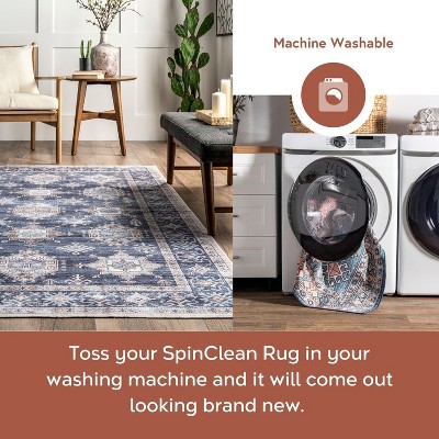 Navy Finley 3' x 5' Rectangular Synthetic Washable Rug