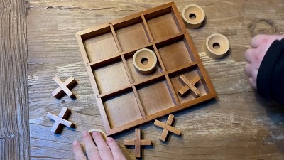 Handcrafted Wooden Tic Tac Toe Board Game with Solid Wood Pieces