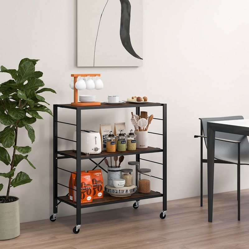 Tangkula 3-Tier Folding Shelf Free DIY Design Shelving Unit w/ 4 Universal Wheels Kitchen, 3 of 11