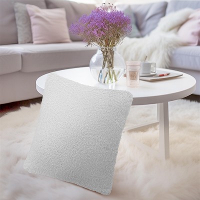 White Faux Shearling Fur Euro Pillow Covers, 18" x 18" Set of 2