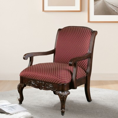 Fabric Arm Chair with Hand Carved Details, Generous Proportions, and Solid Wood Construction
