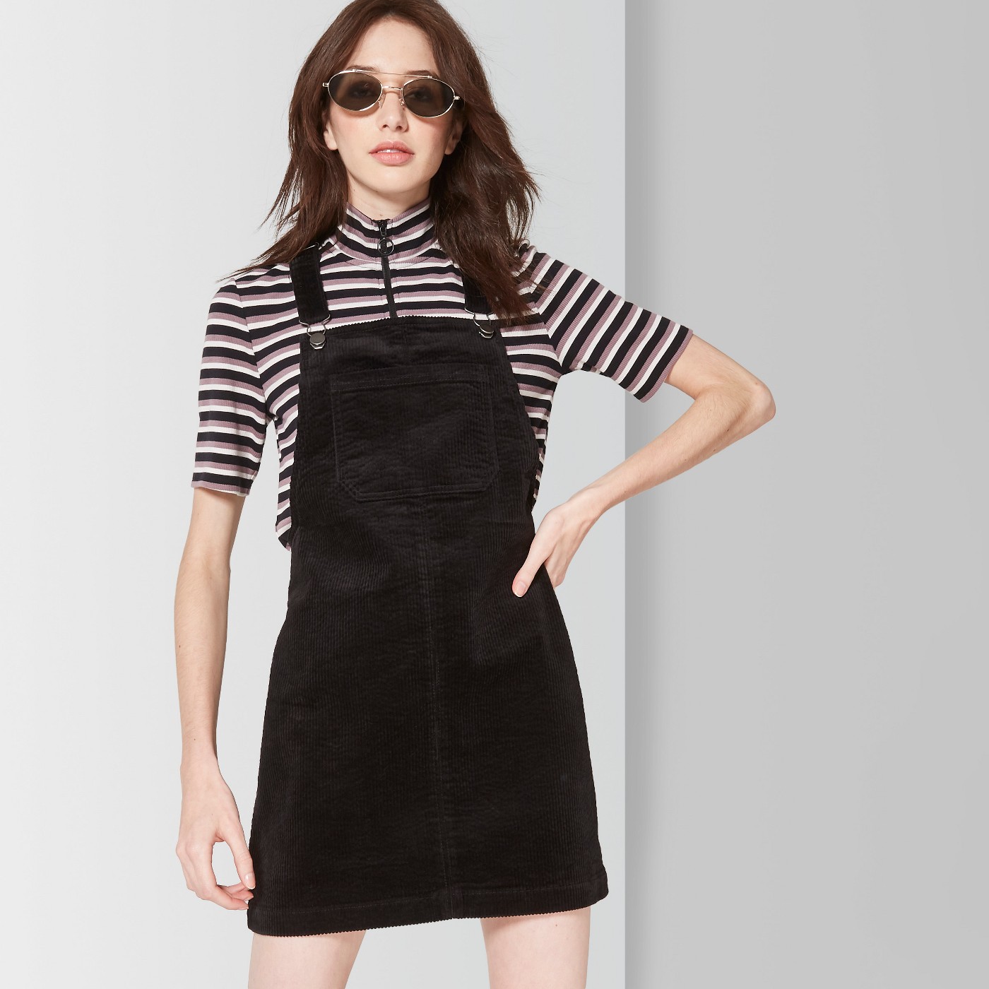 Women's Cord Pinafore A line dress - Wild Fableâ¢ Black - image 1 of 3