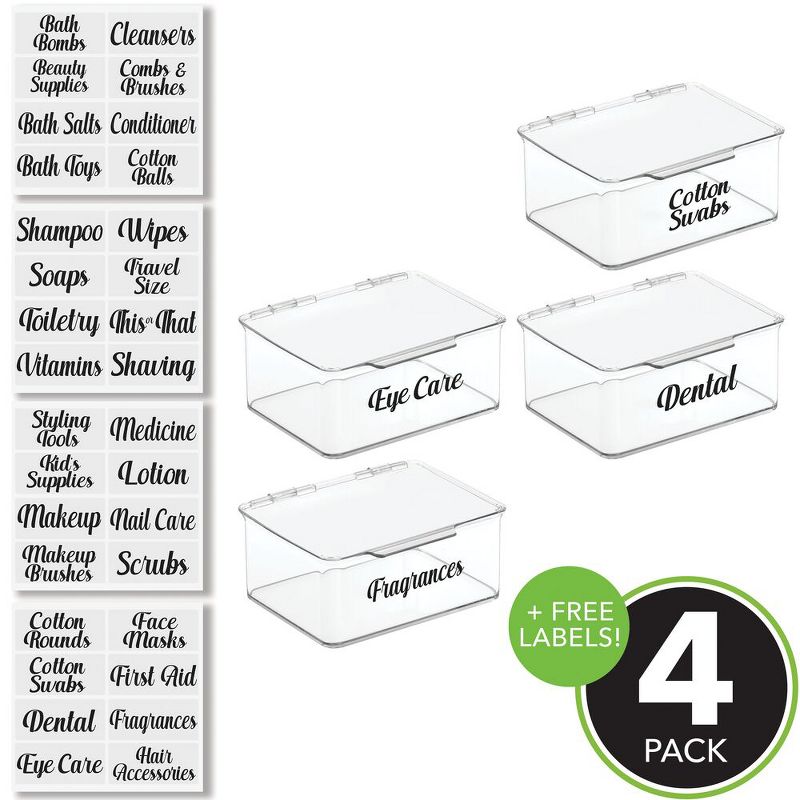 mDesign Stackable Plastic Bathroom Organizer Box, 4 Pack + 32 Labels, 3 of 7