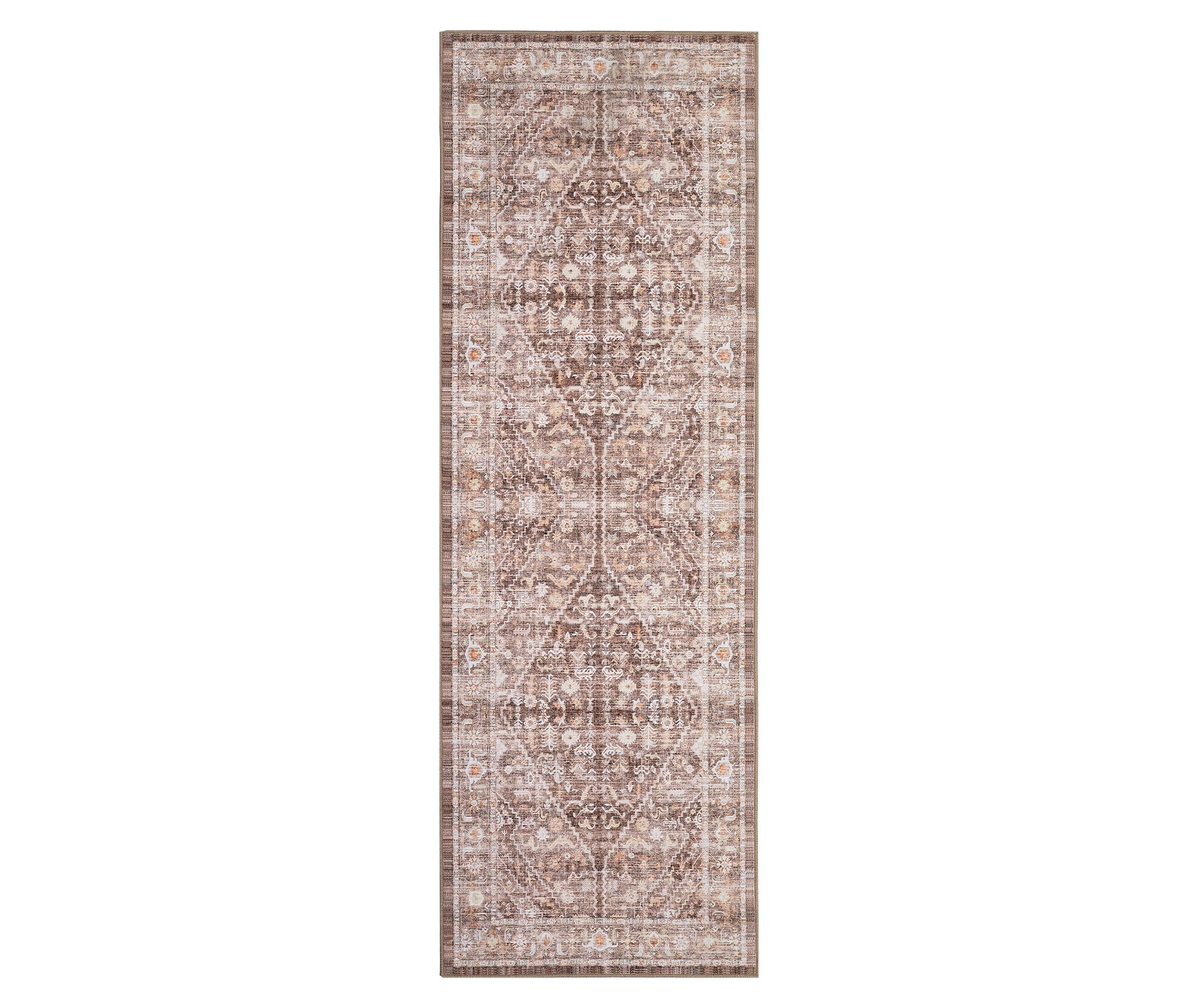 Living Room Rug - Bohemian Style Washable Floral Rug, Non-Slip, Thin Soft Rug, Non-Shedding Rug for Bedroom, Dining Room, Farmhouse, Kids Room