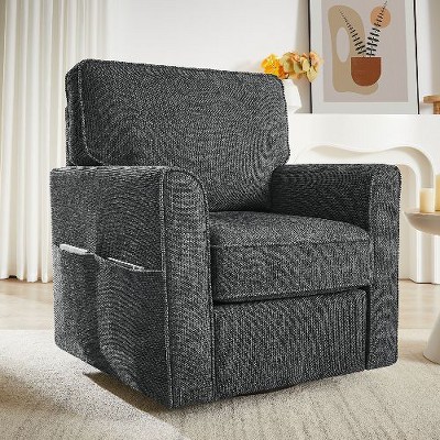 Kumasinova 360° Swivel Chair, Chenille Upholstered Accent Chair, Ergonomic Design Armchair with Side Storage Pockets, Sofa Chair for Living Room