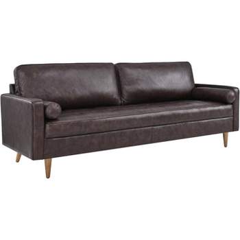 Modway Valour 88" Modern Style Leather and Dense Foam Sofa in Brown Finish