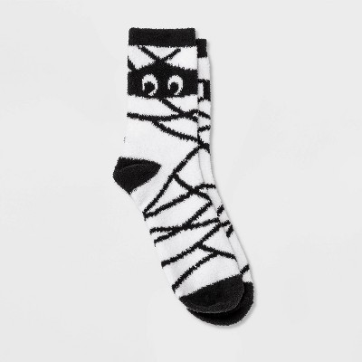 Women's Mummy Cozy Striped Halloween Crew Socks - Hyde & EEK! Boutique™ White 4-10