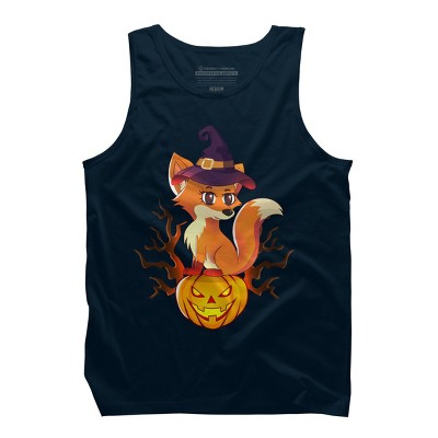 Men's Design By Humans Cute Witch Fox With Jack O Lantern Halloween Shirt By thebeardstudio Tank Top