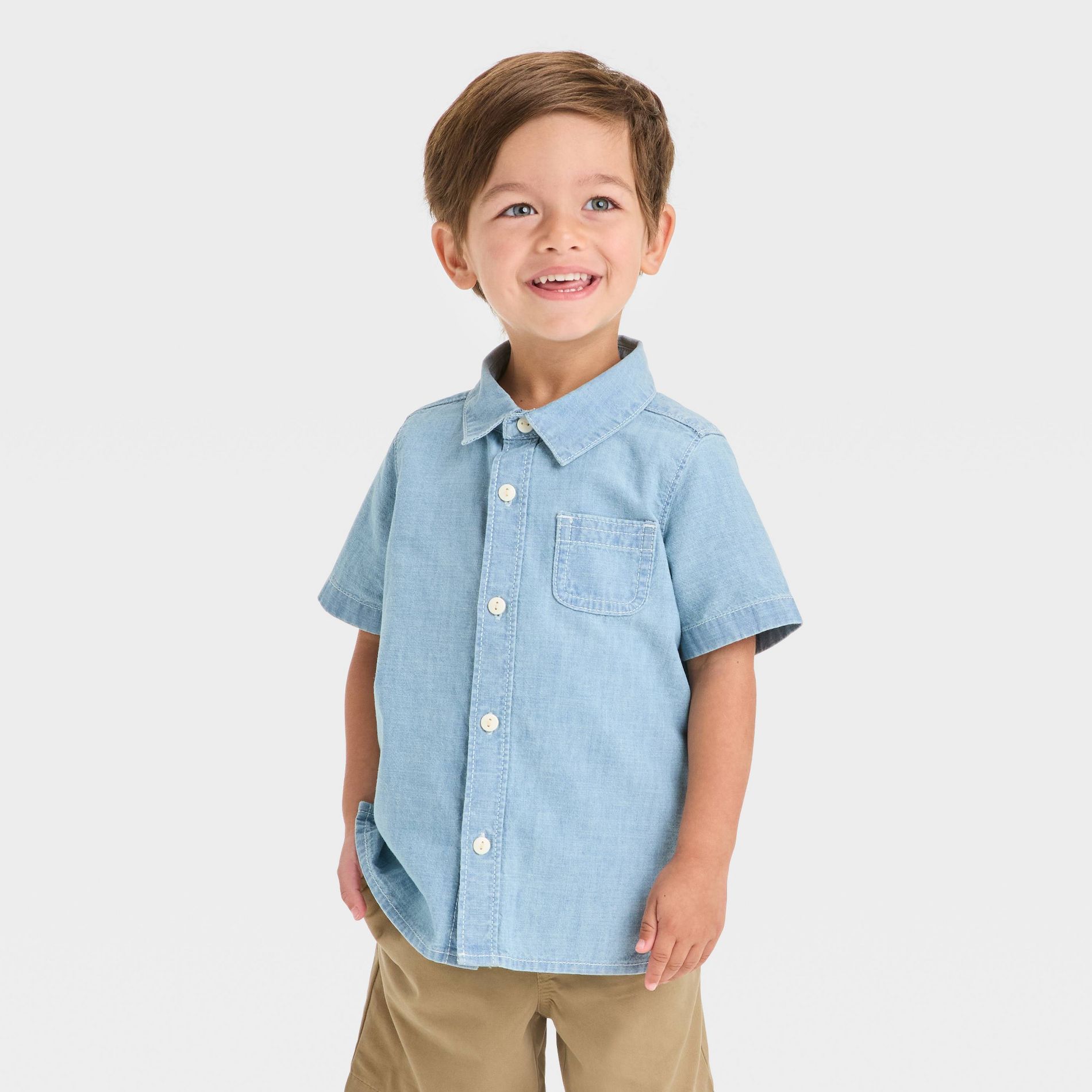 OshKosh B'gosh Toddler Boys' Short Sleeve Chambray Shirt - Blue 5T