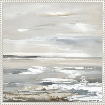 Oceanic Dreams Abstract Coastal Canvas Art with White Floater Frame